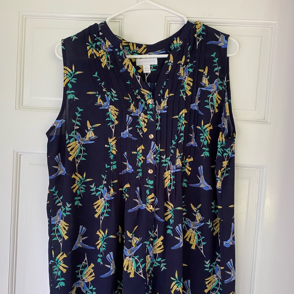 Charter Club Sleeveless Button Up Blouse in Navy